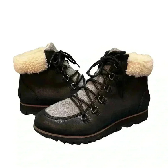 Sorel Women's Harlow Cozy Lace Up Booties Black Gray 7.5 hiking leather winter - Picture 4 of 14